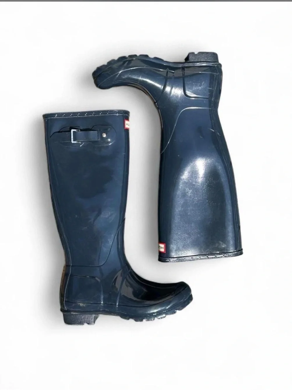 Hunter Original Tall Gloss Waterproof Rain Boots Navy Blue Size US 7